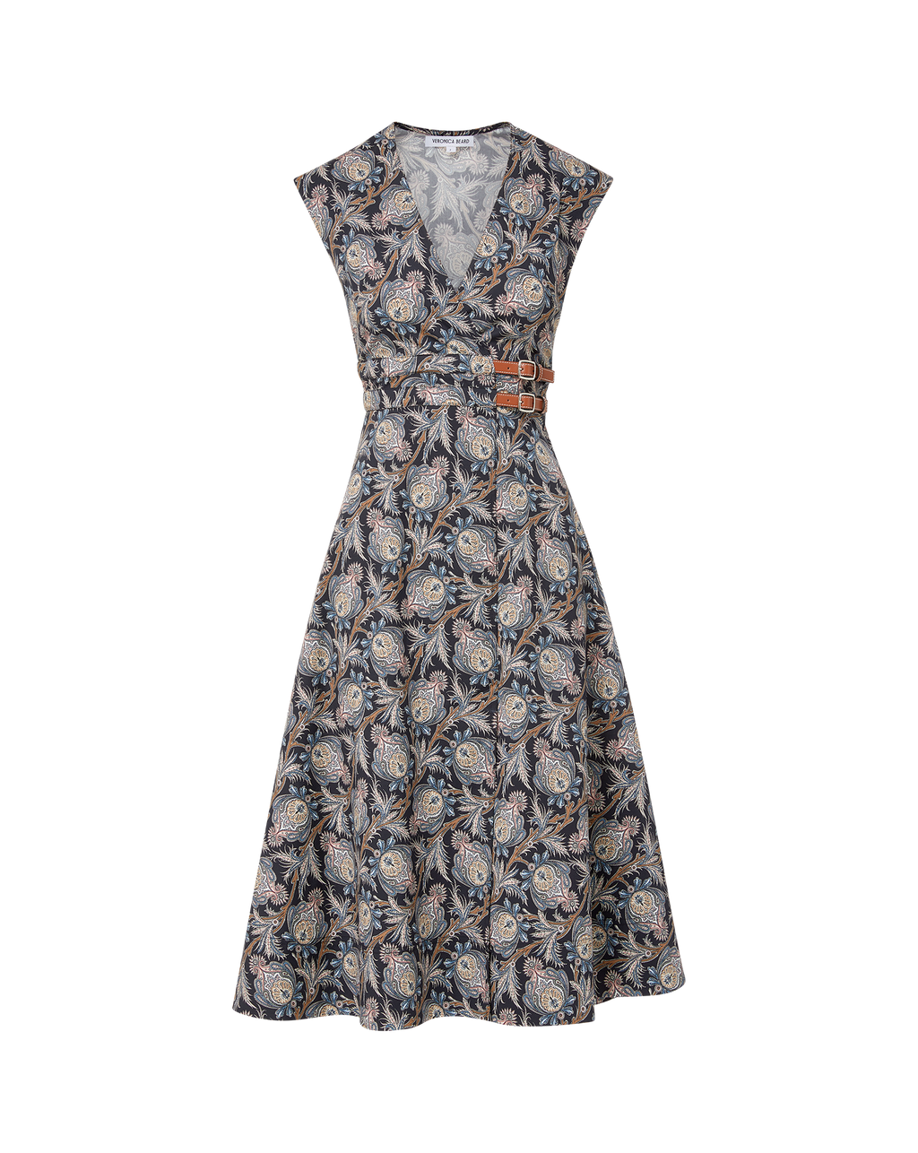 Veronica Beard Nilsen Belted Midi Dress - Black Multi