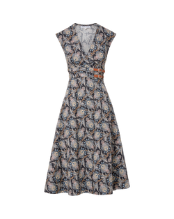 Veronica Beard Nilsen Belted Midi Dress - Black Multi