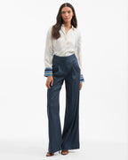Veronica Beard Delila Silk Blouse - Dove White/Blue Lake Multi