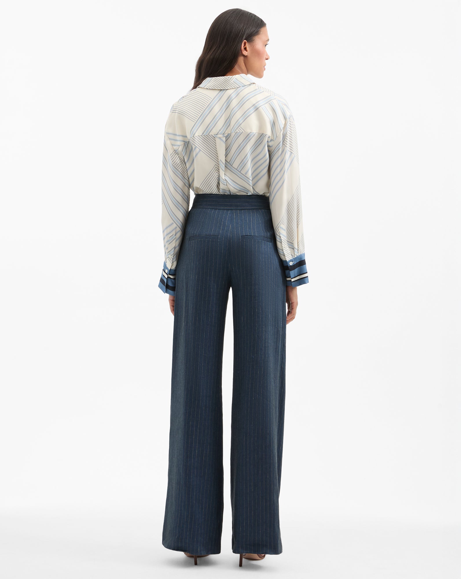Veronica Beard Rimini Wide-Leg Pinstripe Pant - Blue/Dove White