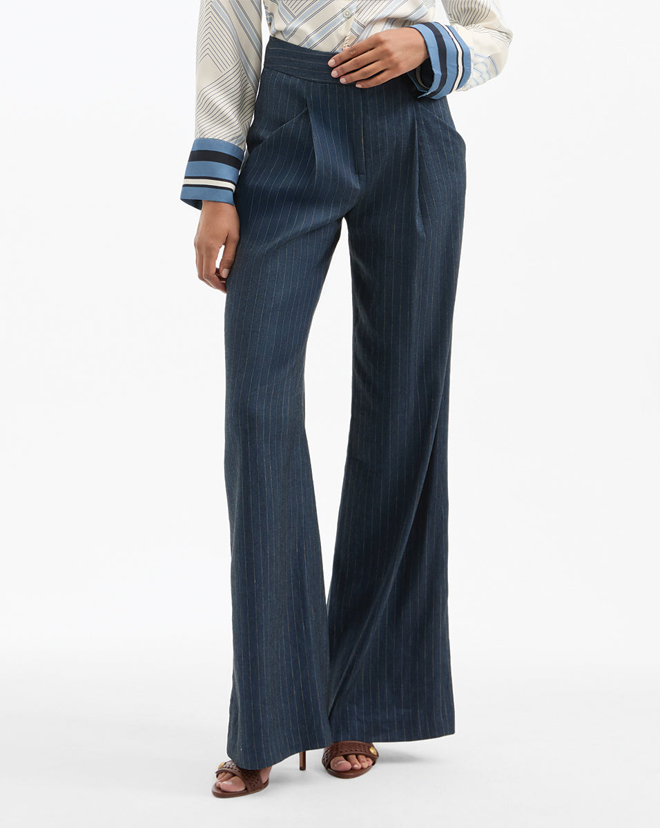 Rimini Wide-Leg Pinstripe Pant in Navy | Veronica Beard