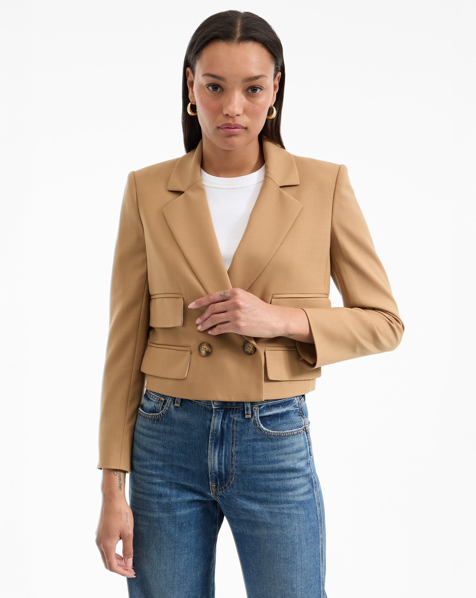 Wilkie Cropped Jacket in Light Brown | Veronica Beard