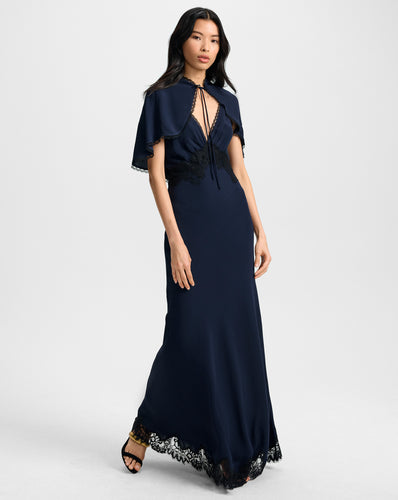 Veronica Beard Muriel Lace-Trim Maxi Dress | Navy