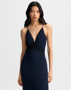Veronica Beard Muriel Lace-Trim Maxi Dress - Navy