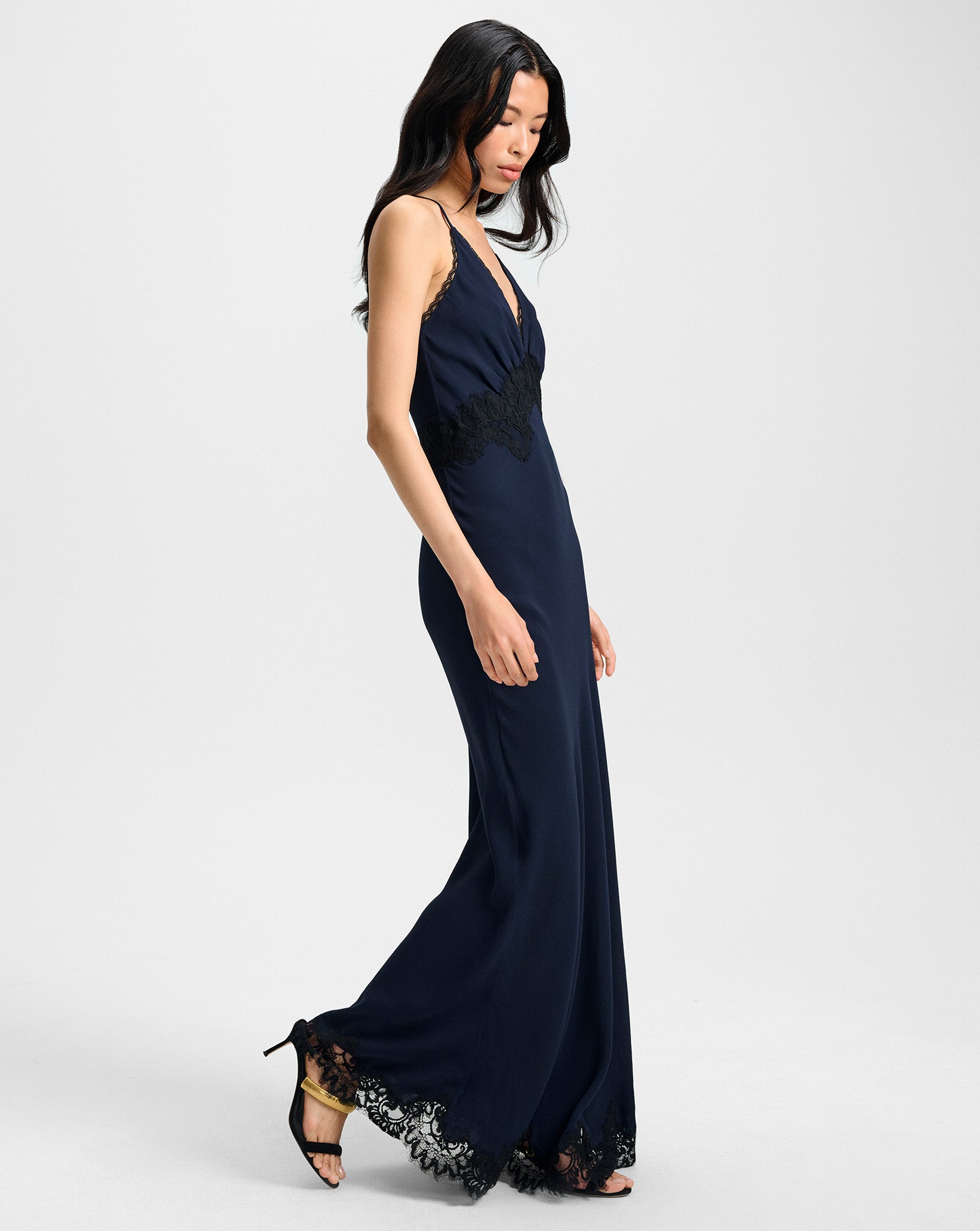 Muriel Lace-Trim Maxi Dress in Navy | Veronica Beard