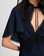 Veronica Beard Muriel Lace-Trim Maxi Dress - Navy