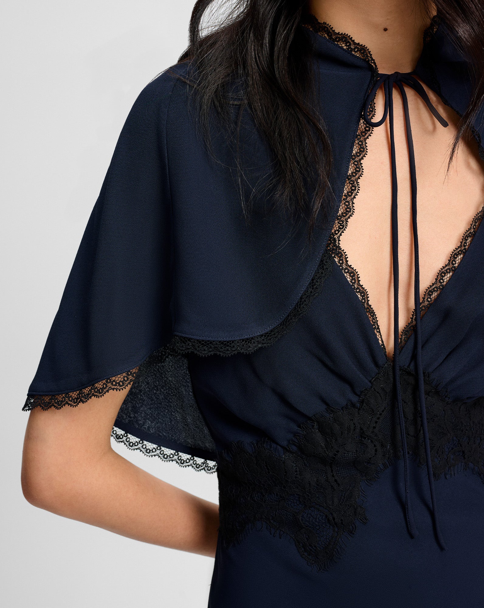 Muriel Lace-Trim Maxi Dress in Navy