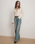 Veronica Beard Taylor Wide-Leg Jean with Chaps - Blue Glare