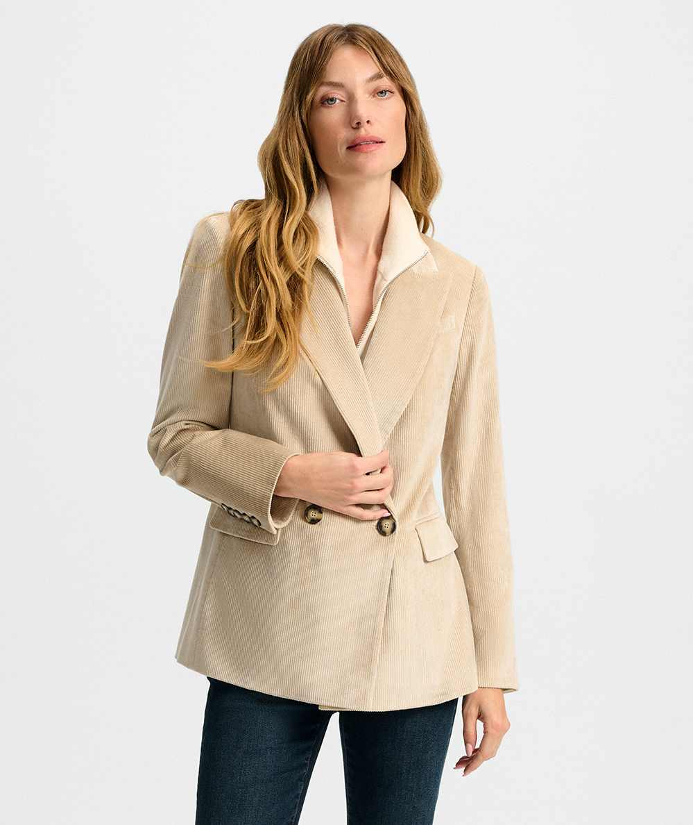 Sevyn Corduroy Dickey Jacket in Heathered Sand Beige | Veronica Beard
