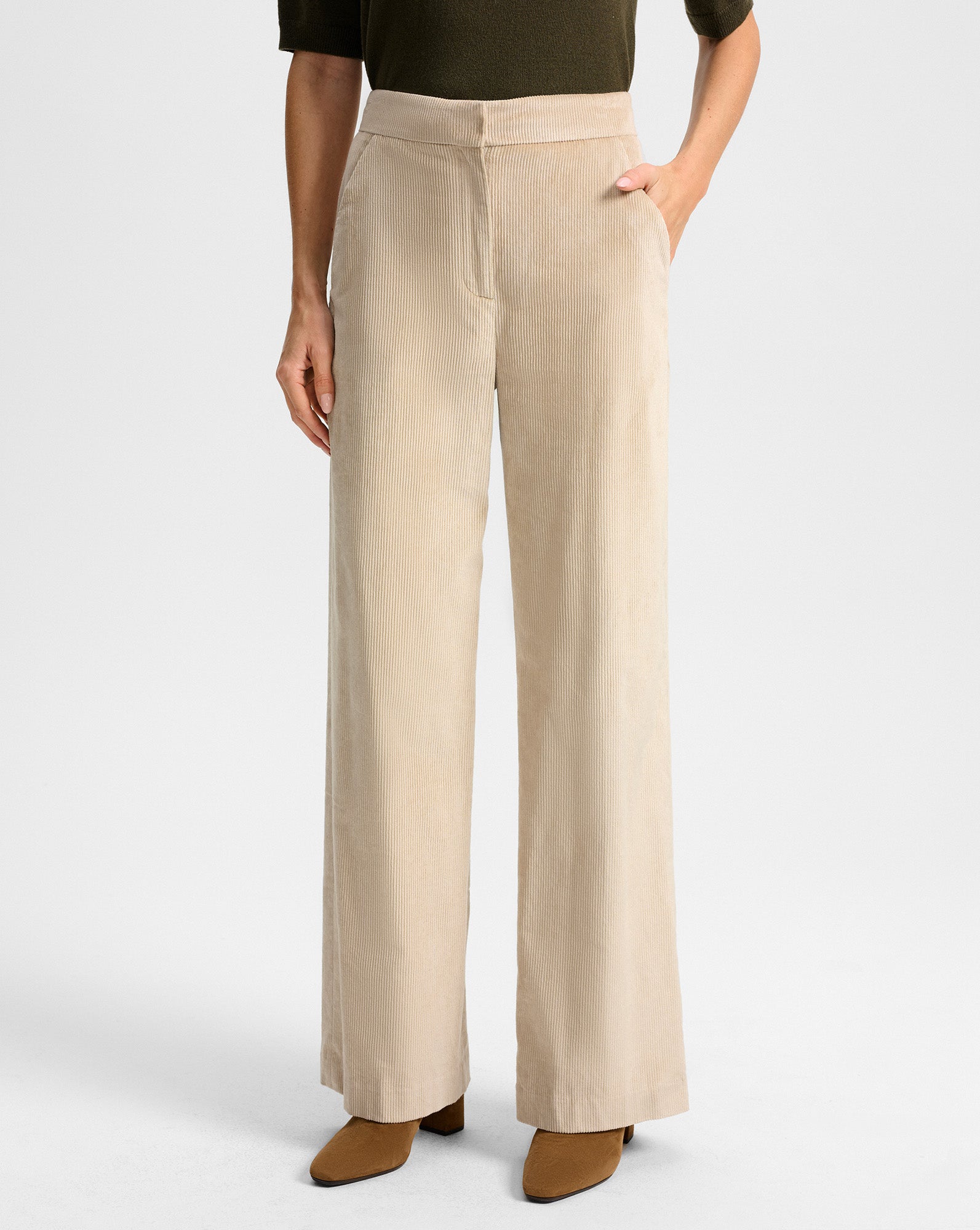 Grigore Corduroy Wide-Leg Pant in Heathered Sand Beige | Veronica