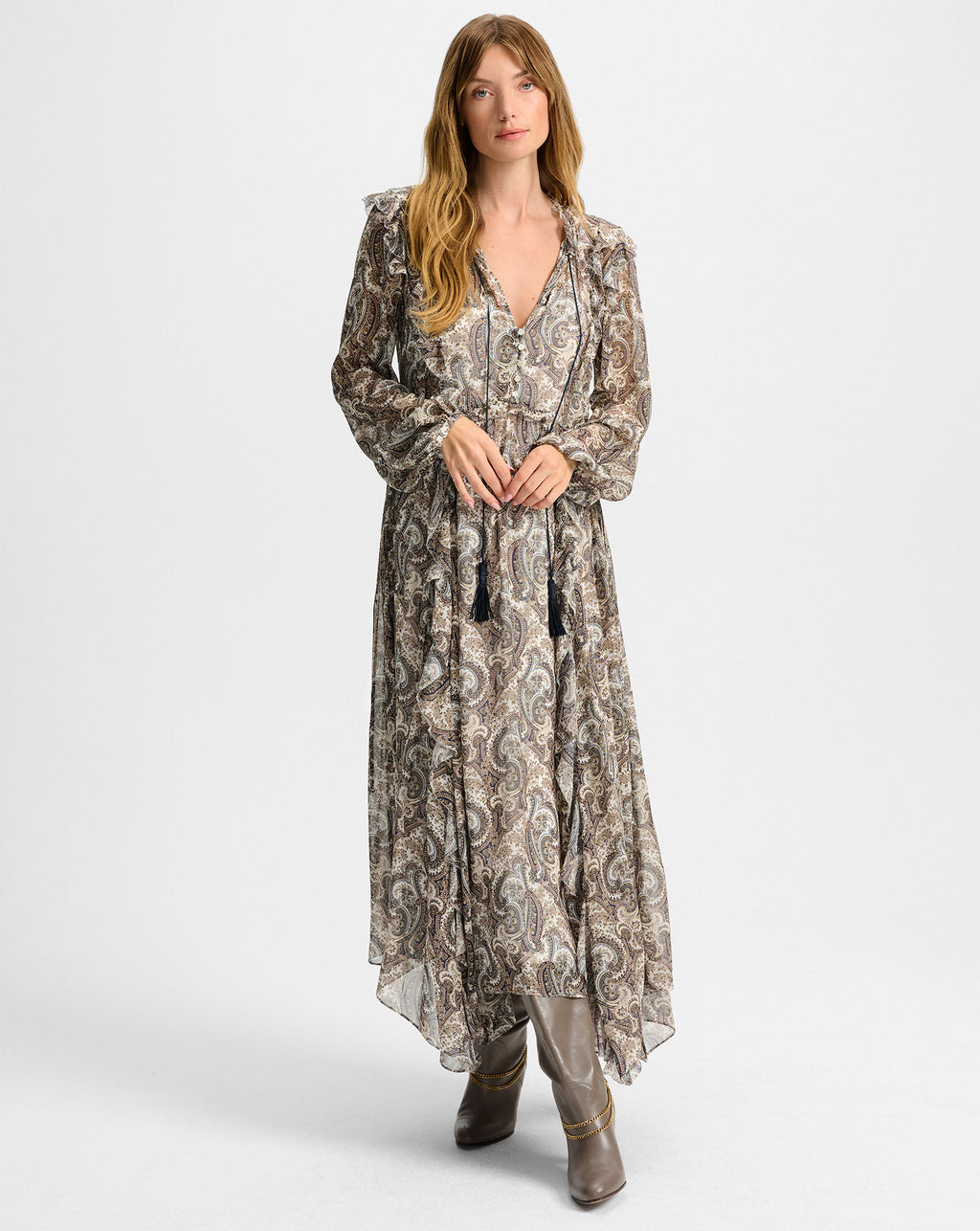 Veronica Beard Lilith Silk Maxi Dress - Dove White Multi