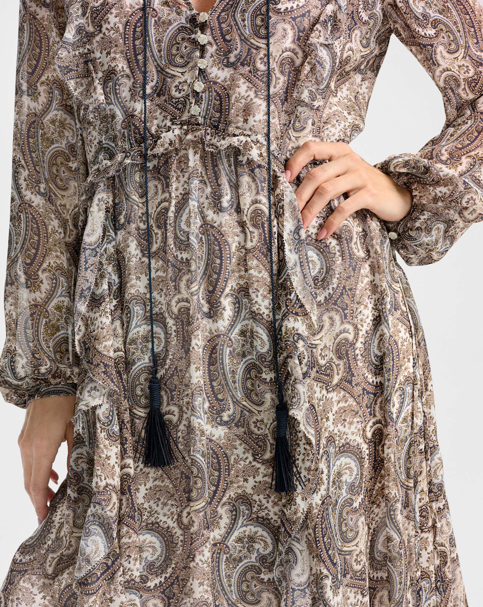 chinese dress ladies Lilith Silk Midi Dress in Dove White Multi