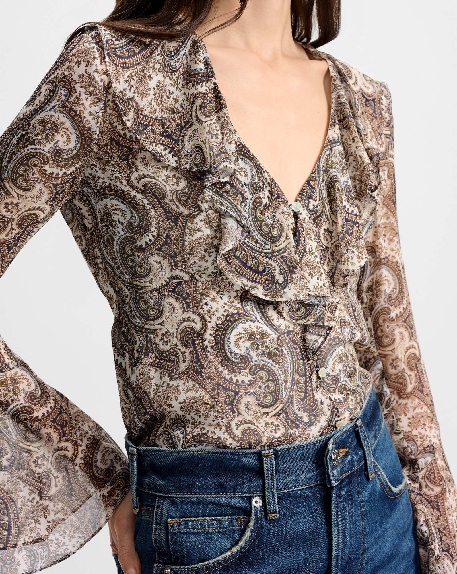 Veronica Beard Kyrie Silk Blouse - Dove White Multi