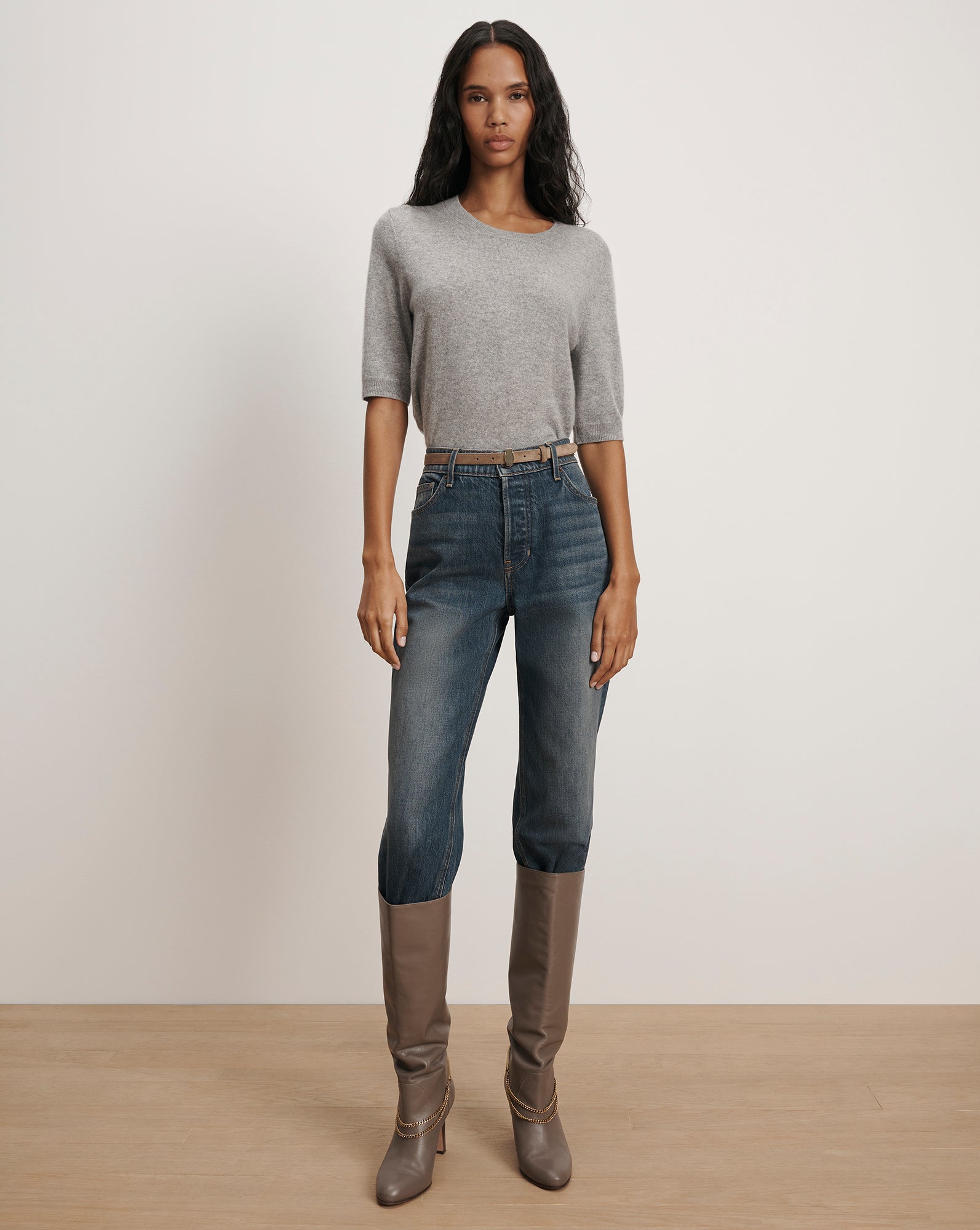 Shana Cashmere Half Sleeve Sweater in Heather Grey | Veronica Beard