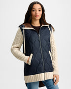 Veronica Beard Barrows Knit-Sleeve Quilted Jacket - Navy/Heathered Sand
