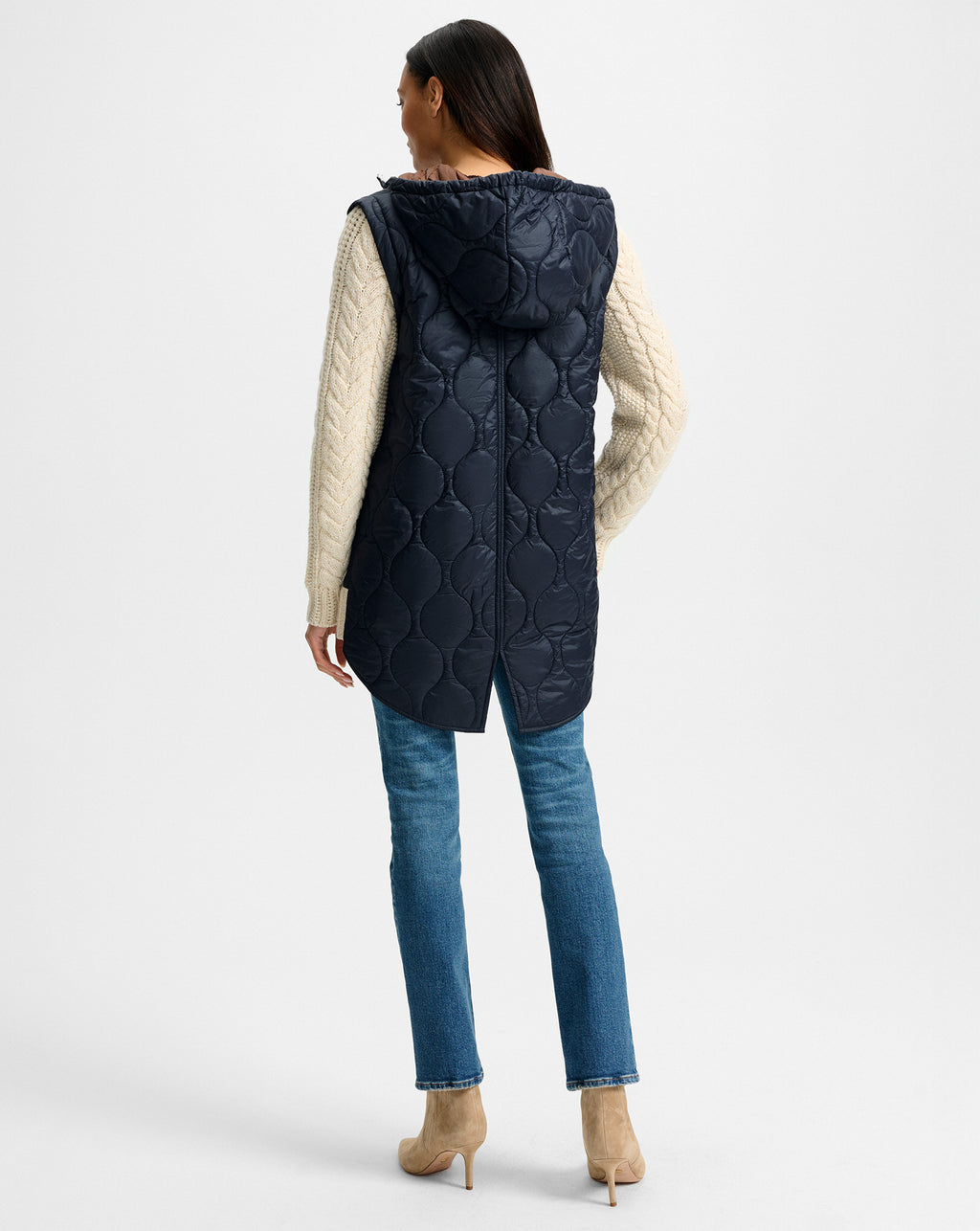 Veronica Beard Barrows Knit-Sleeve Quilted Jacket - Navy/Heathered Sand