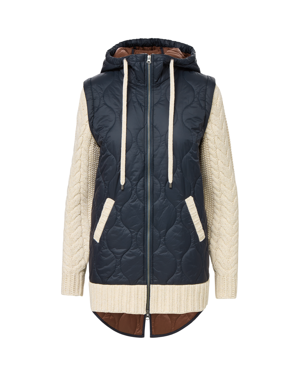 Veronica Beard Barrows Knit-Sleeve Quilted Jacket - Navy/Heathered Sand