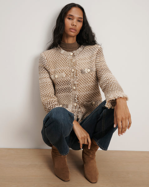Sariyah Knit Jacket in Beige Tweed | Veronica Beard