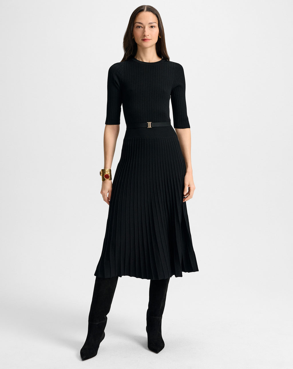 Elthea Belted Midi Dress in Black | Veronica Beard