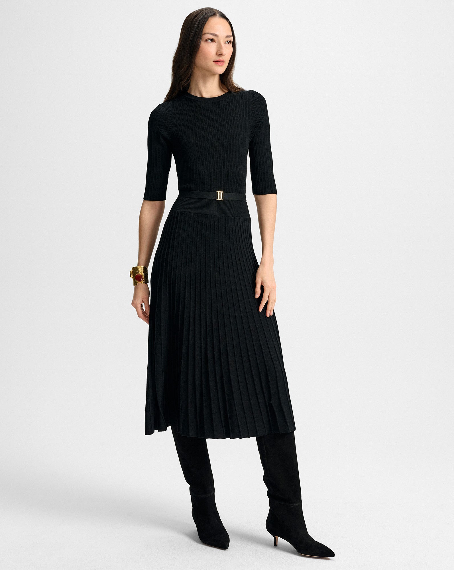 Veronica Beard Elthea Belted Midi Dress - Black
