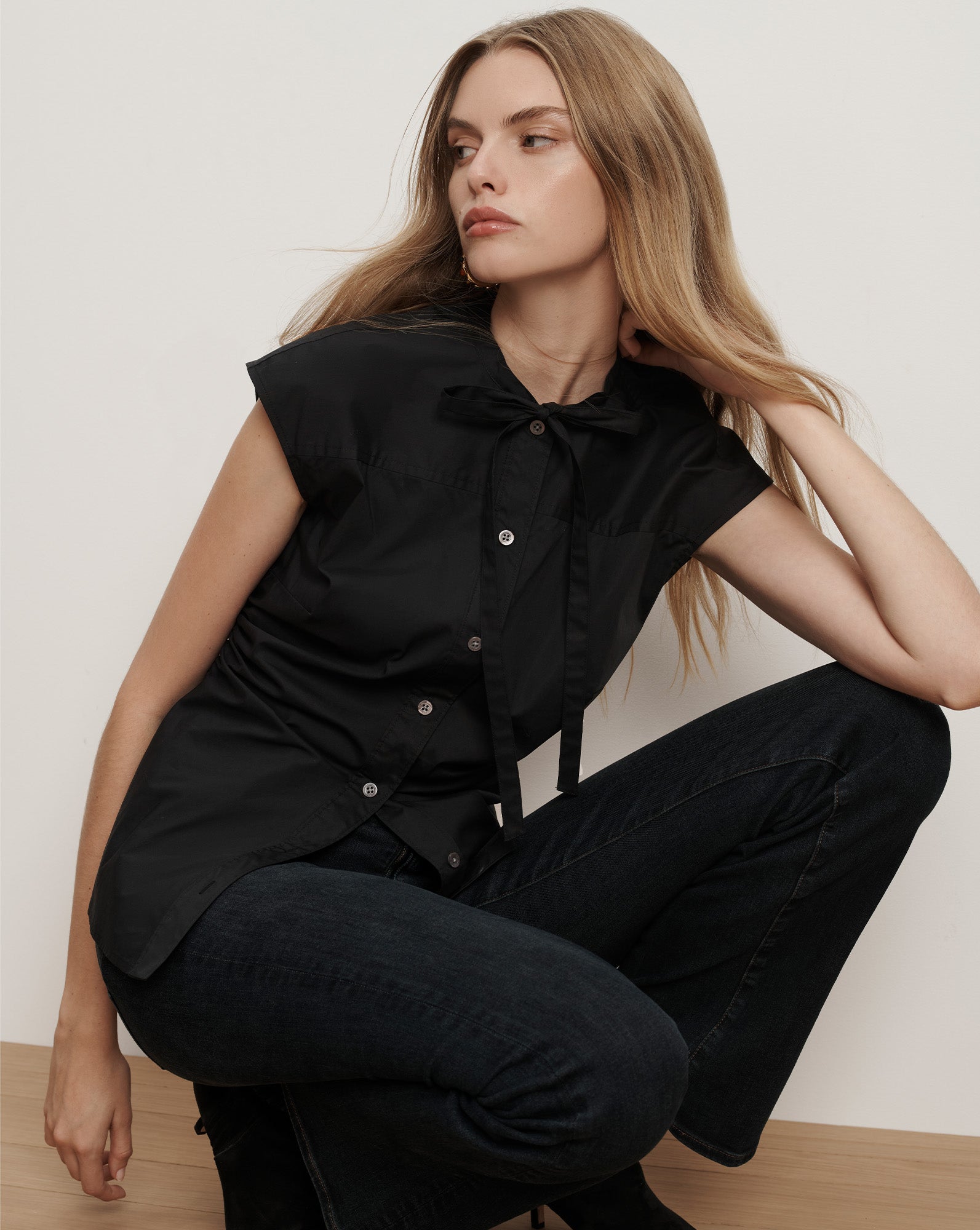 Veronica Beard Joon Tie-Neck Button-Down Blouse - Black