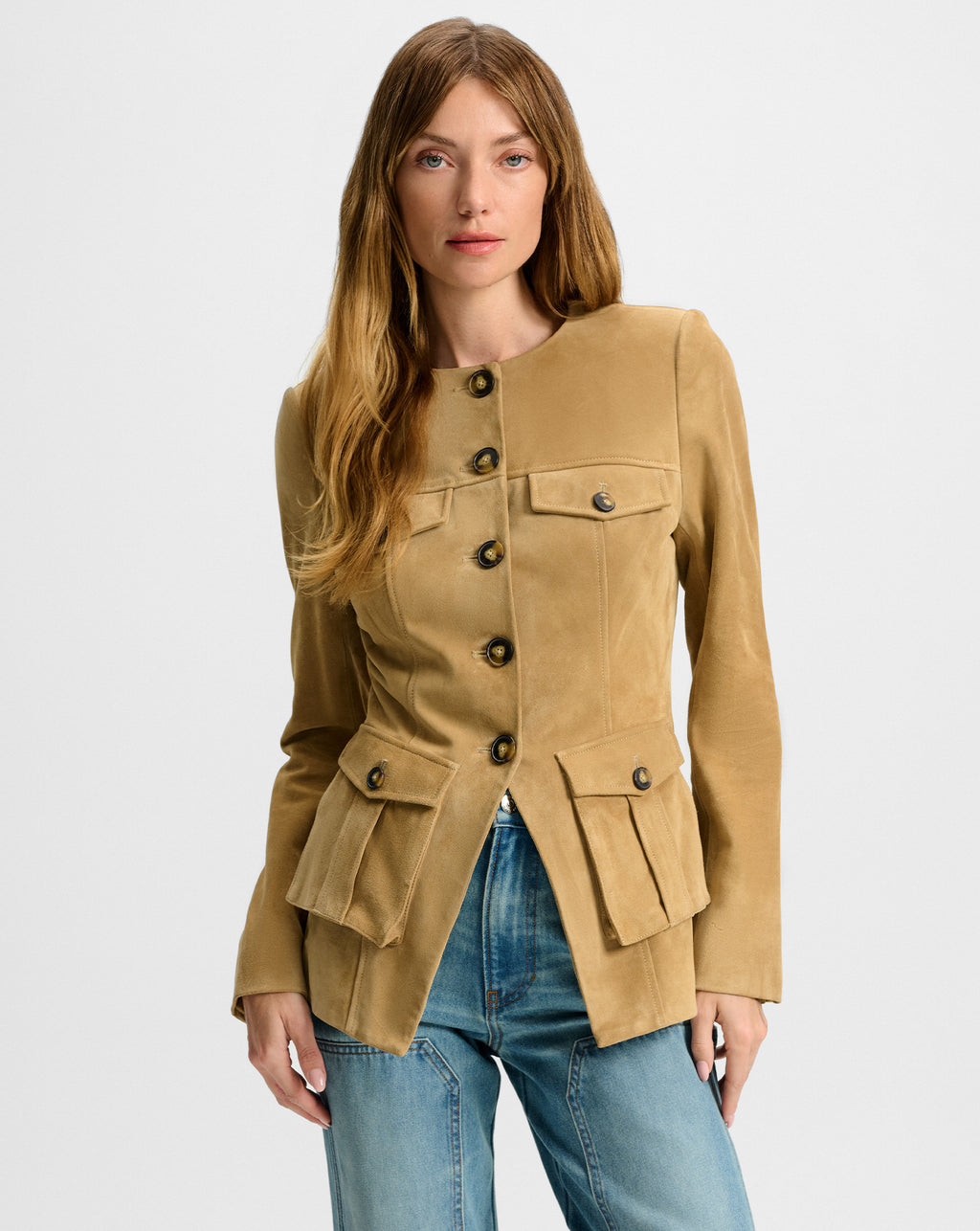 Veronica Beard Orrin Suede Jacket - Desert Khaki