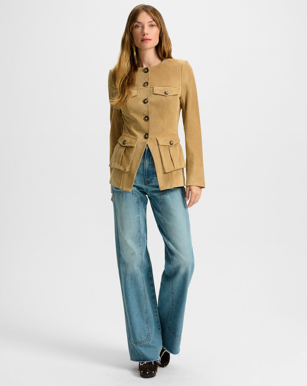 Veronica Beard Orrin Suede Jacket - Desert Khaki