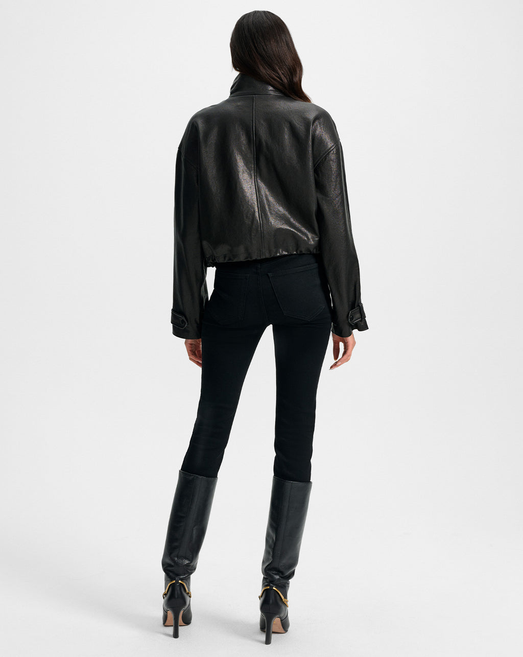 Veronica Beard Bateman Cropped Leather Jacket - Black
