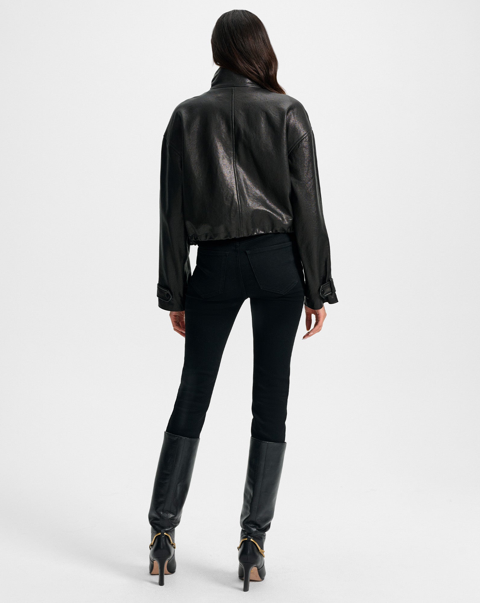 Veronica Beard Bateman Cropped Leather Jacket - Black
