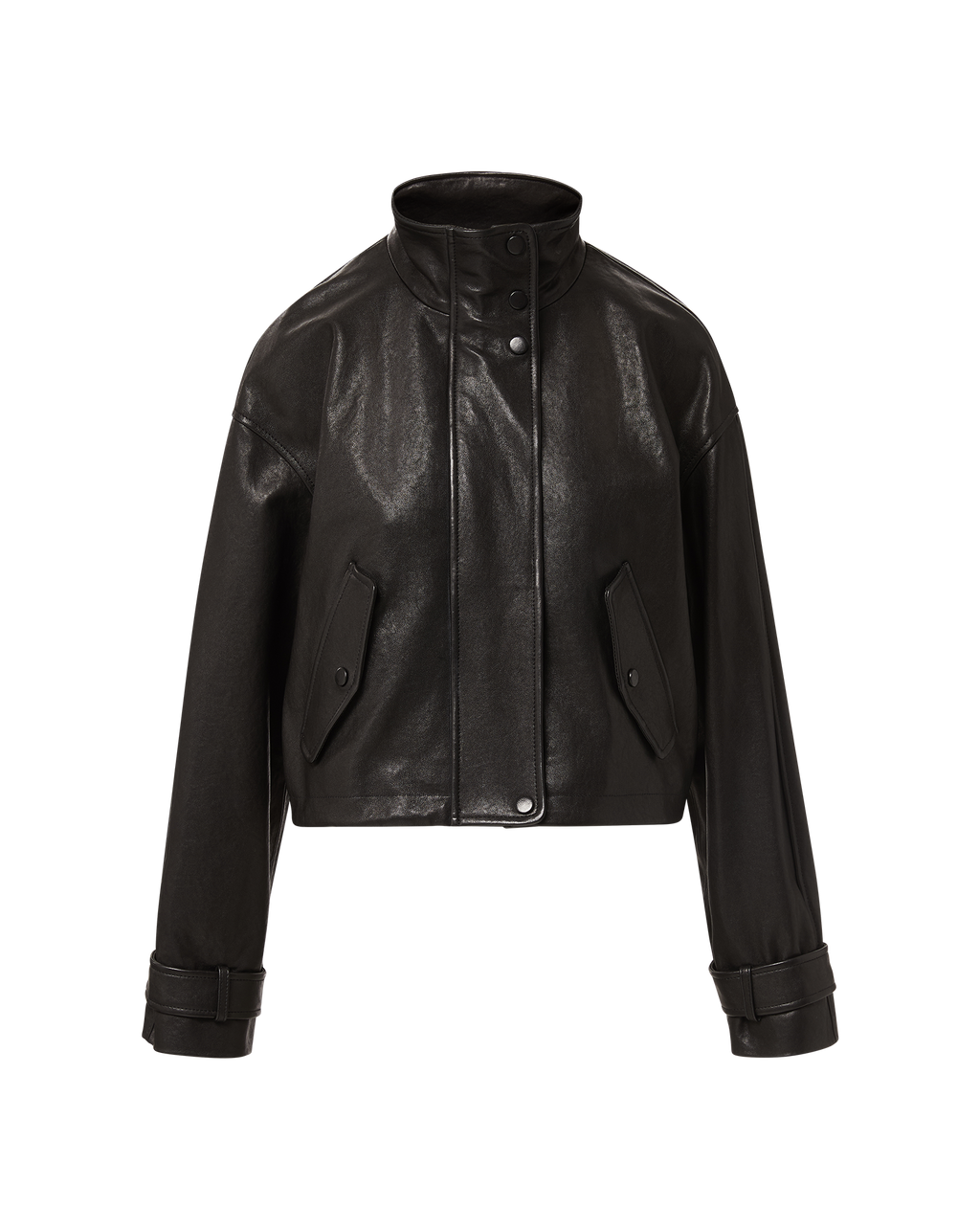 Veronica Beard Bateman Cropped Leather Jacket Black
