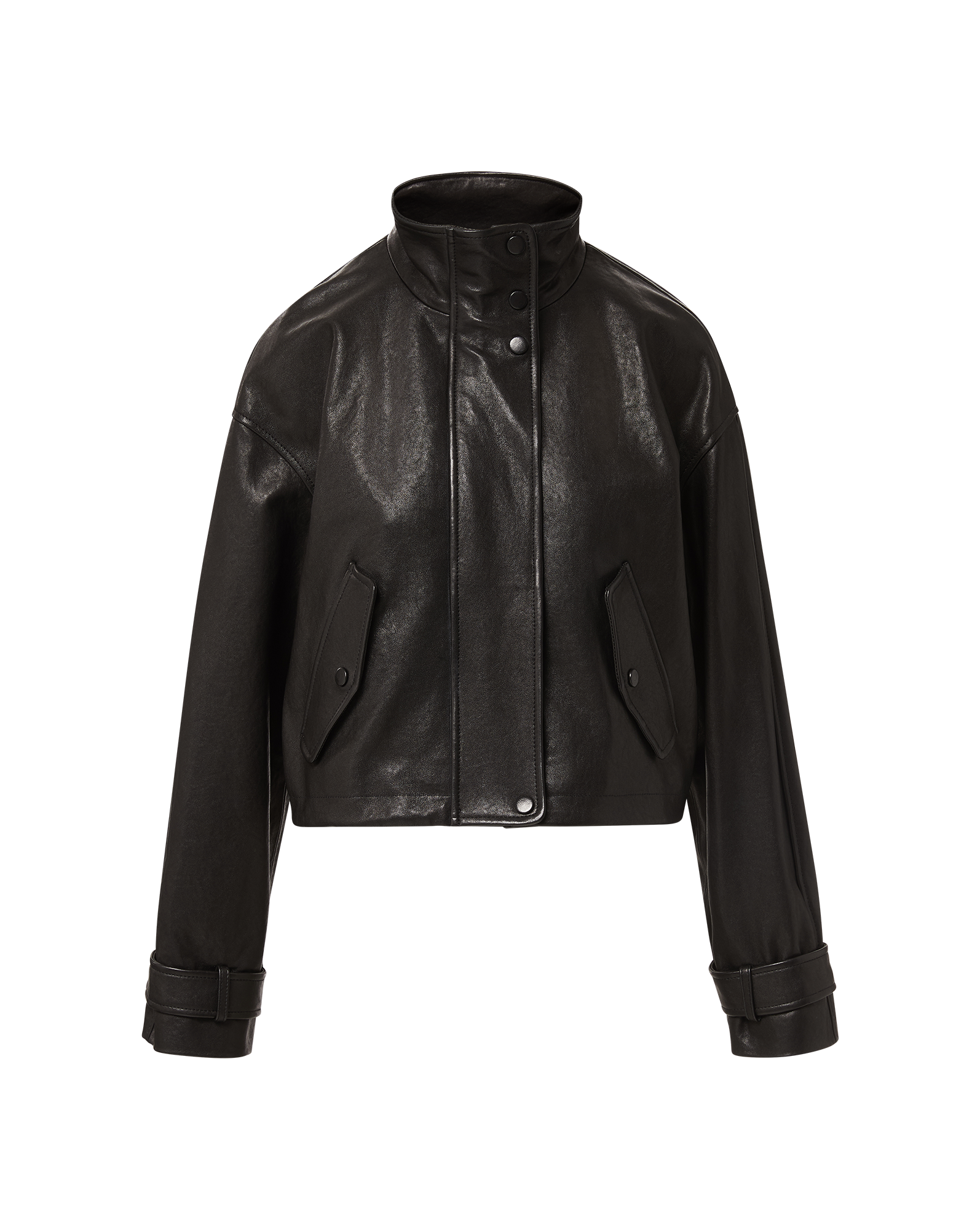 Veronica Beard Bateman Cropped Leather Jacket Black