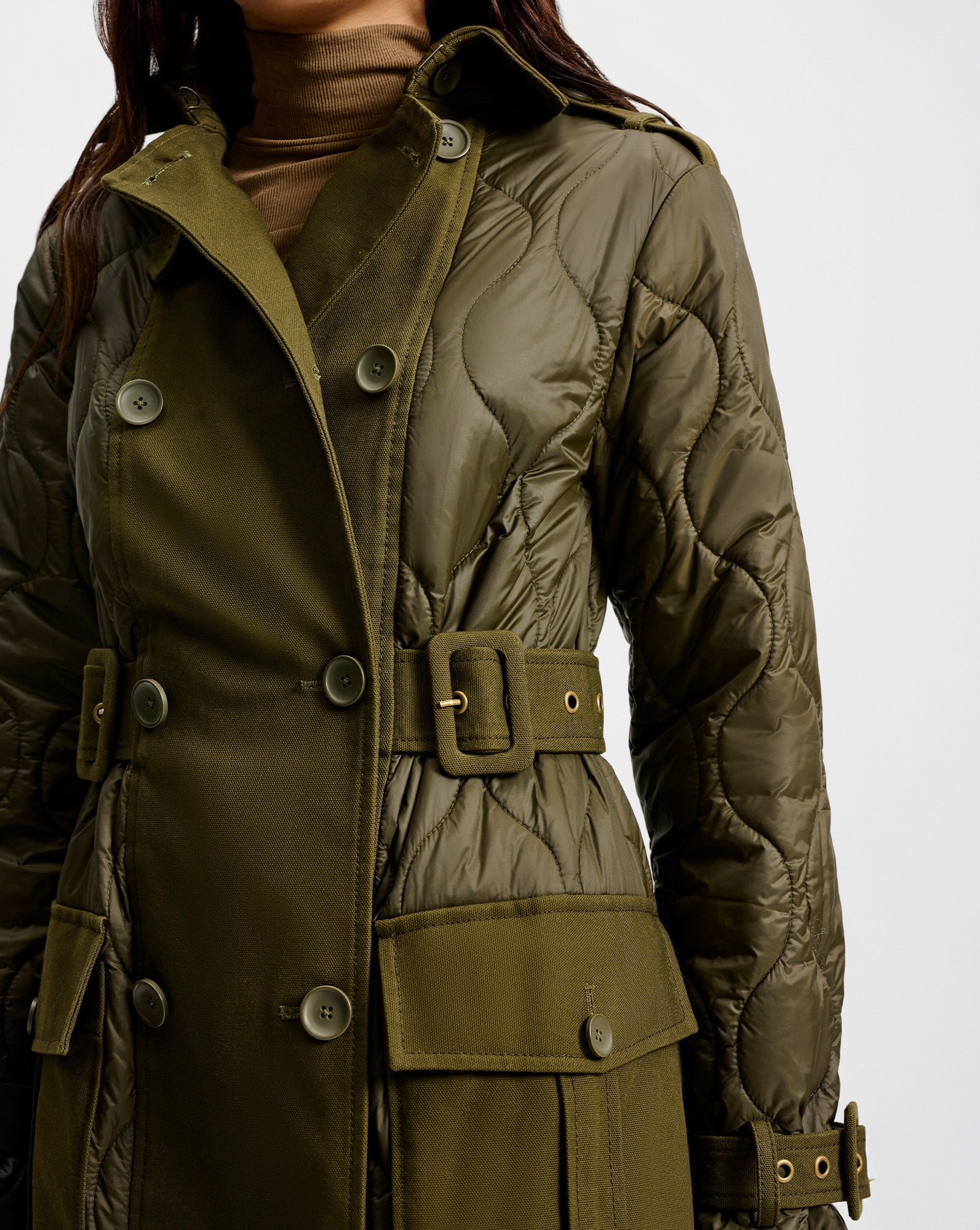 Newberry Puffer Trench Coat in Khaki Veronica Beard