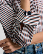 Veronica Beard Draymond Striped Cuff-Sleeve Shirt - Navy/Brandy Multi