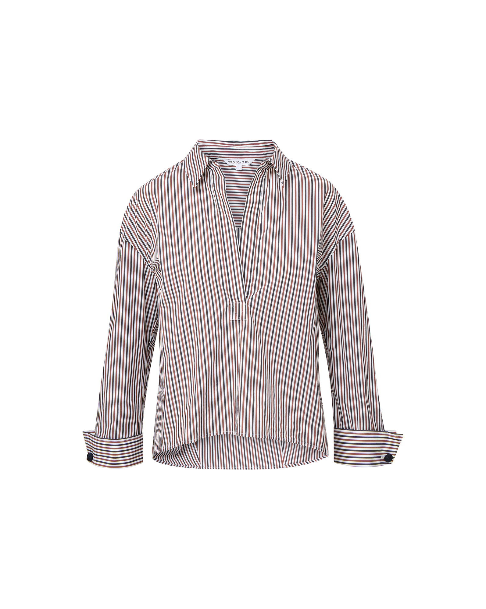 Veronica Beard Draymond Striped Cuff-Sleeve Shirt - Navy/Brandy Multi