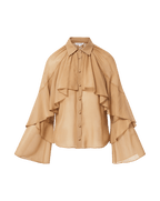 Veronica Beard Demaris Ruffled Button-Down Blouse - Brown Sugar