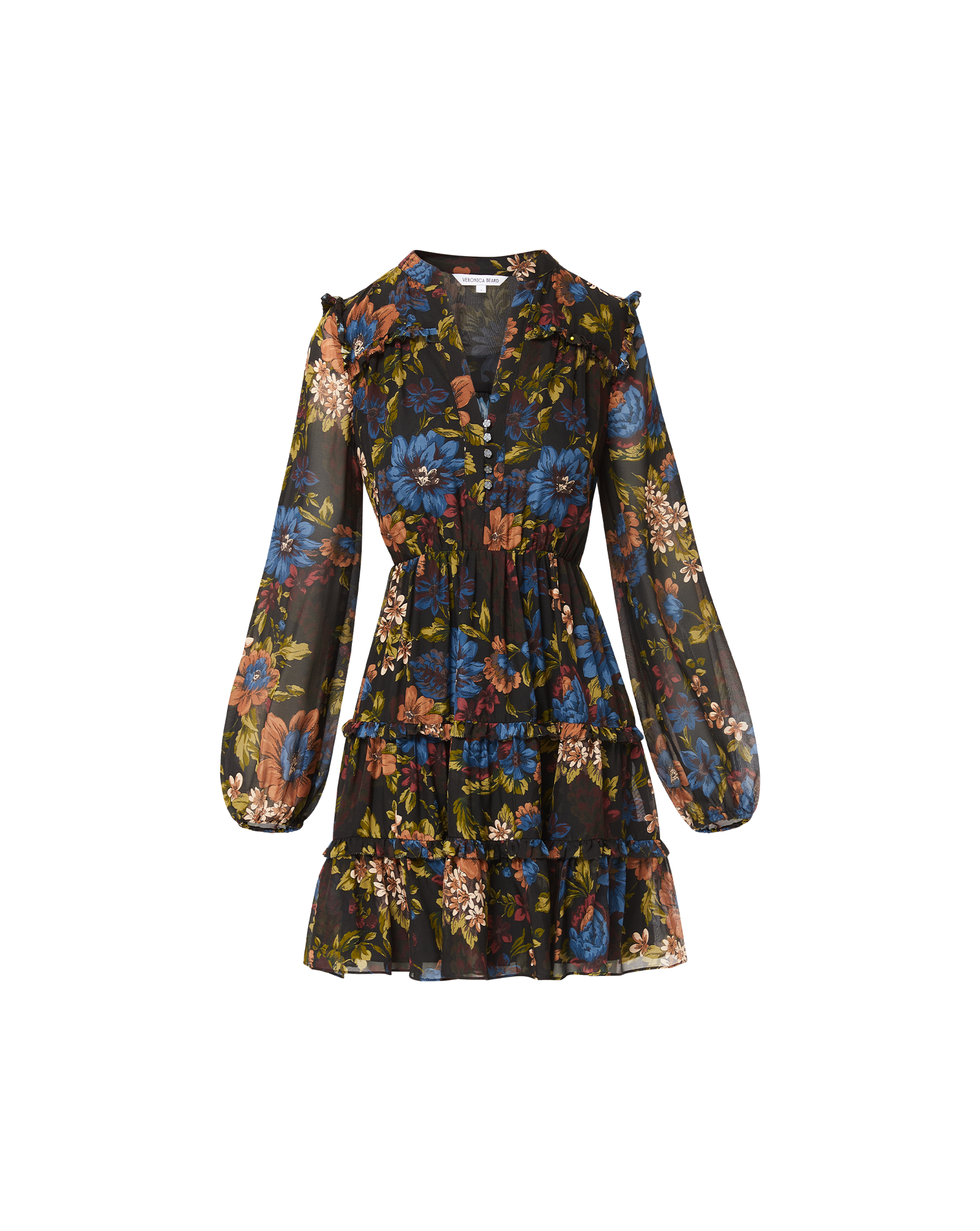 Justine Silk Mini Dress in Black Floral Multi