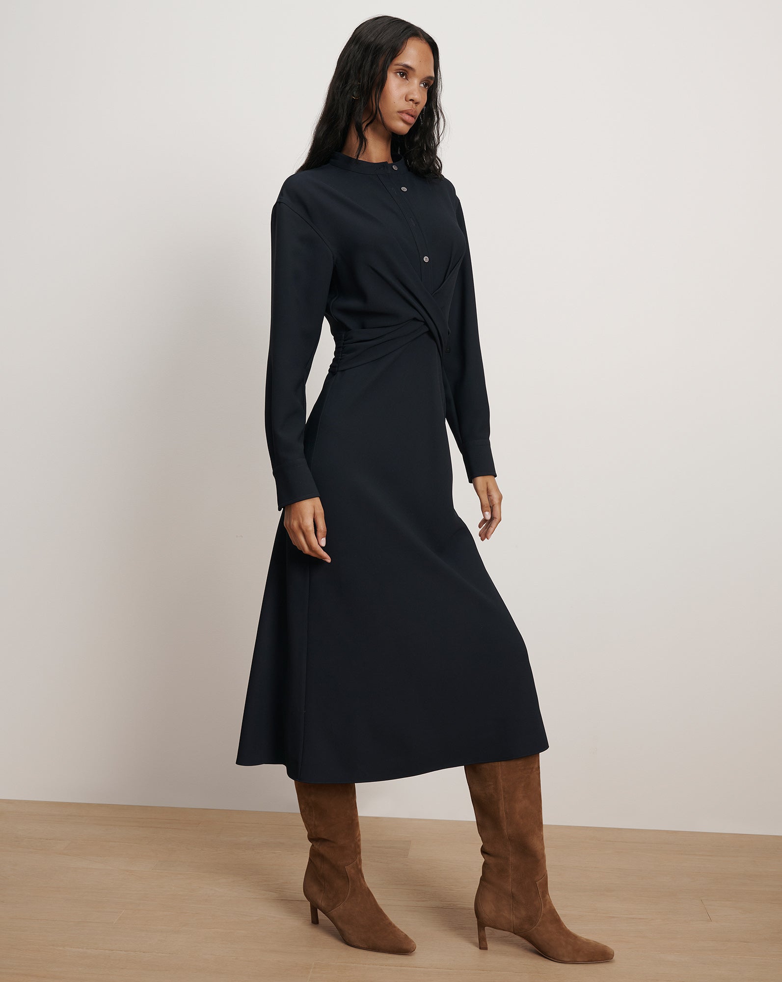 Ellers Midi Shirtdress Dress in Navy | Veronica Beard
