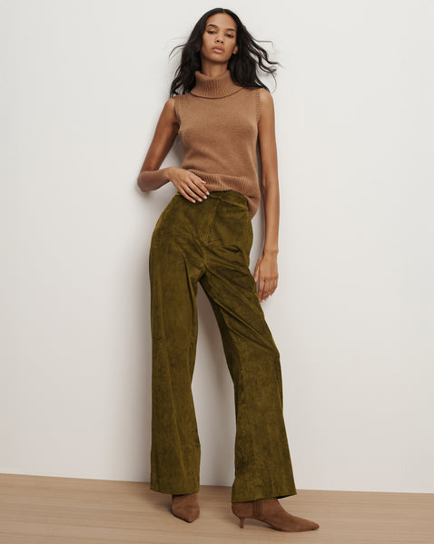 Grigore Corduroy Wide-Leg Pant in Moss Green | Veronica Beard