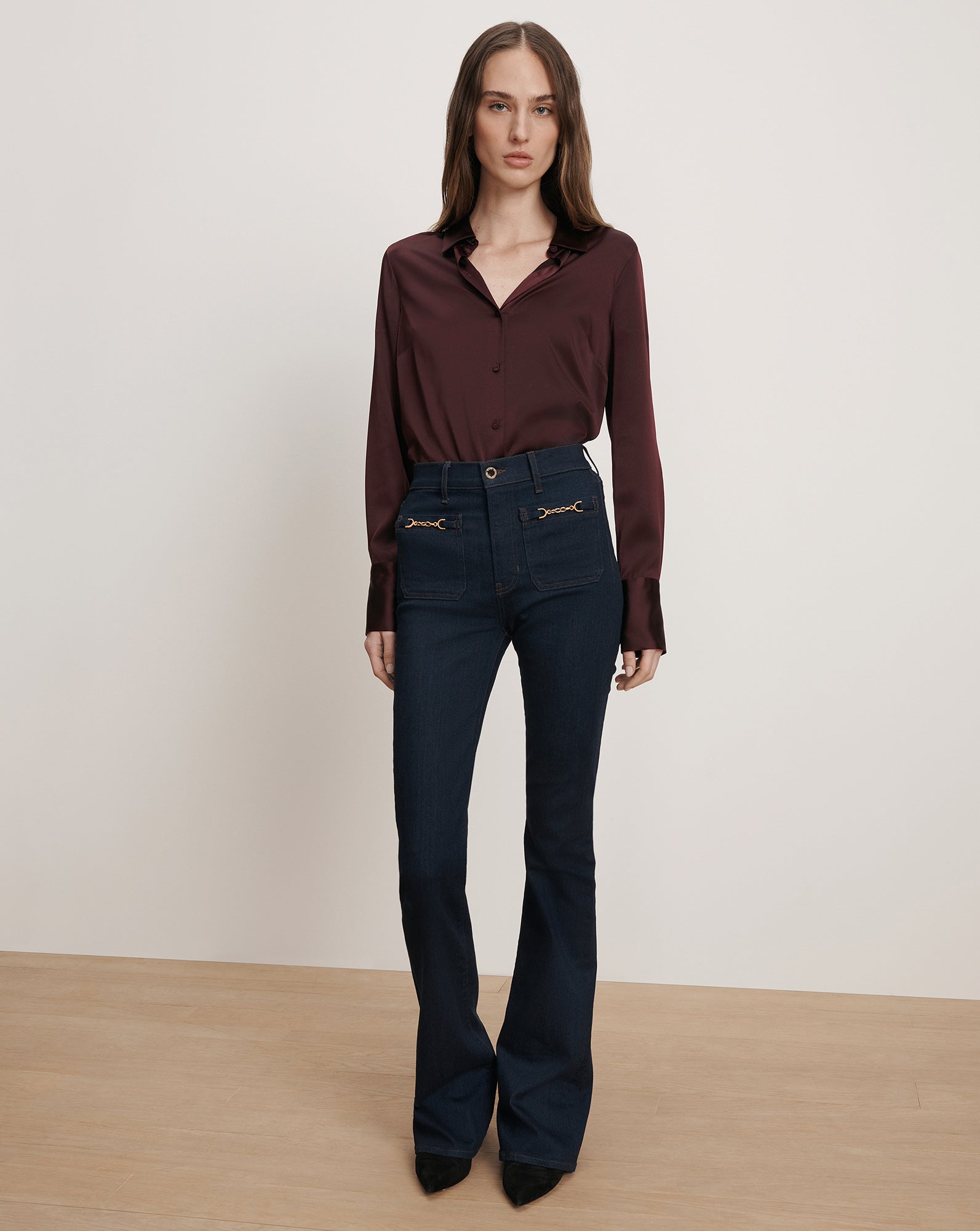 Monique Silk Button-Down Shirt in Maroon Dark Currant Monique Silk Button-Down Shirt in Maroon Dark Currant
