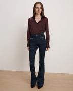 Veronica Beard Monique Silk Button-Down Shirt - Dark Currant