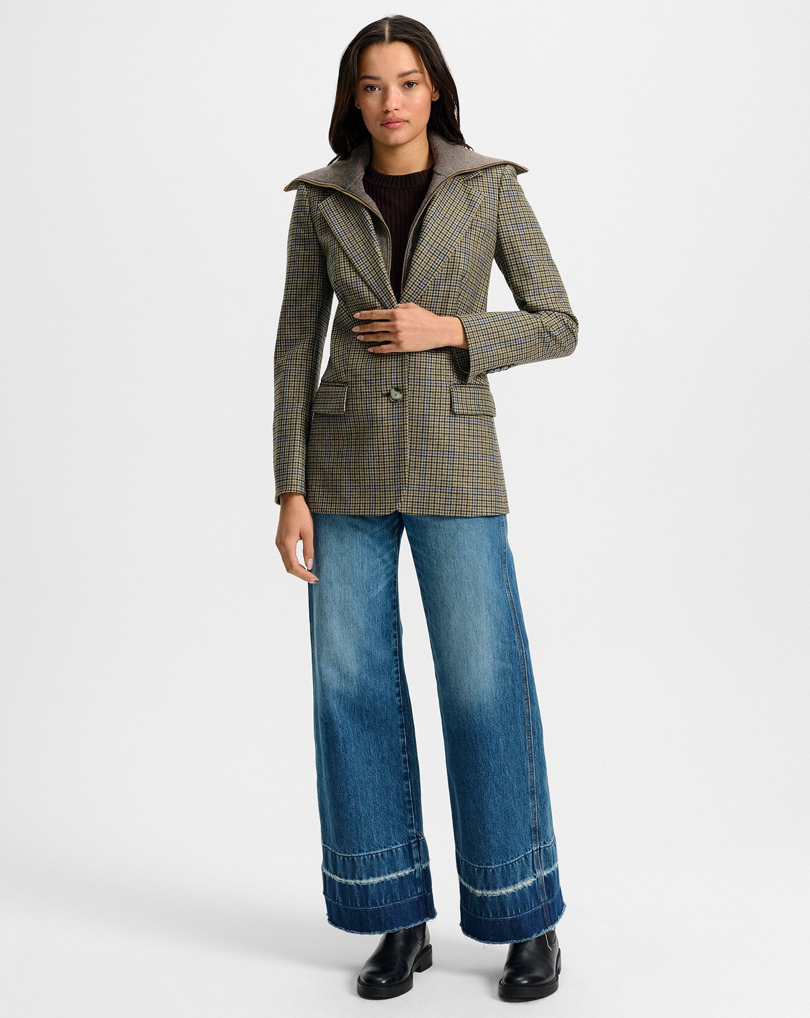 Garrison Oversized Dickey Jacket in Grey Houndstooth Moss Garrison Oversized Dickey Jacket in Grey Houndstooth Moss