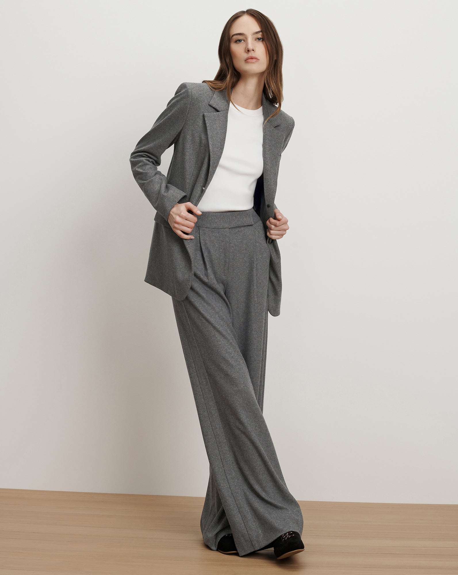 Veronica Beard Marbeau Wide-Leg Pant - Medium Heather Grey