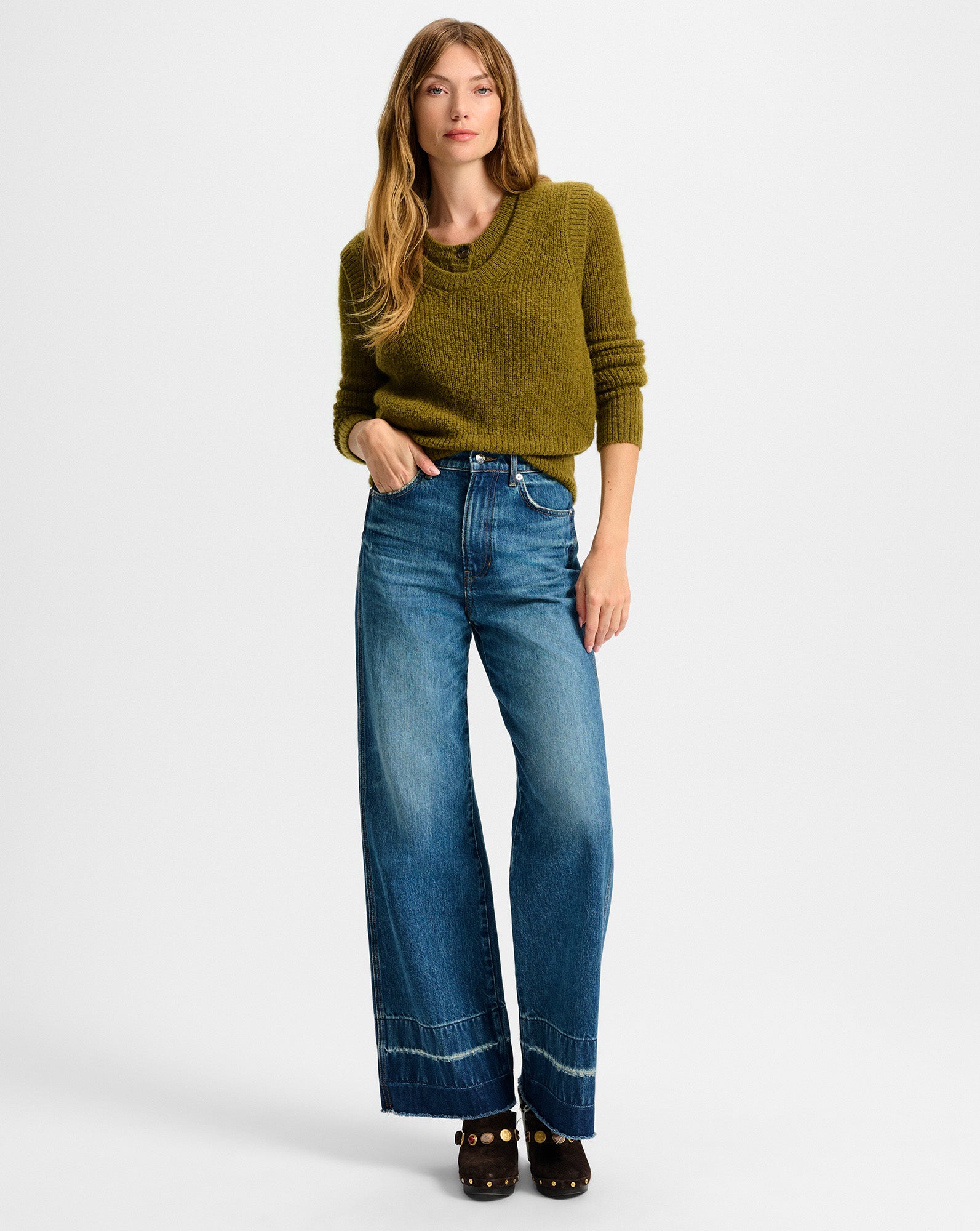 Jovana Mohair Sweater Vest in Moss Green | Veronica Beard