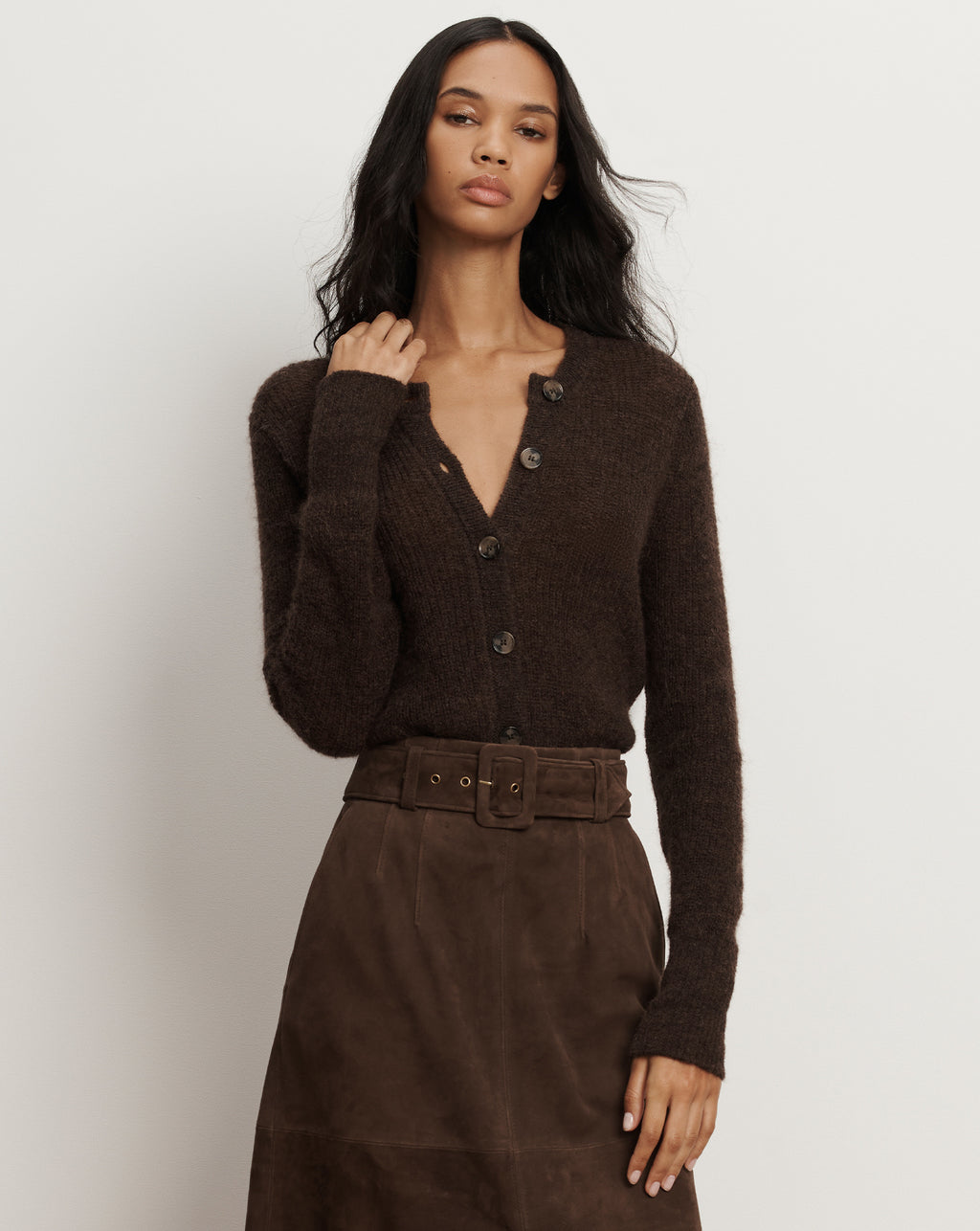 Veronica Beard Gilmour Mohair Cardigan - Dark Umber