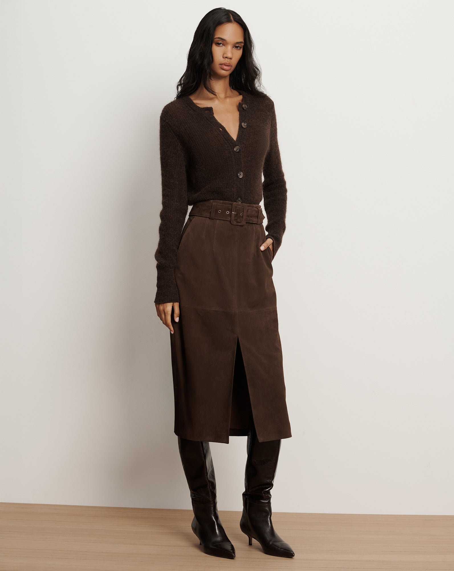 Gilmour Mohair Cardigan in Dark Brown | Veronica Beard