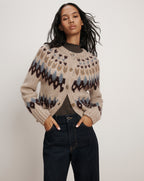 Veronica Beard Christina Fair Isle Cardigan - Oatmeal Melange Multi