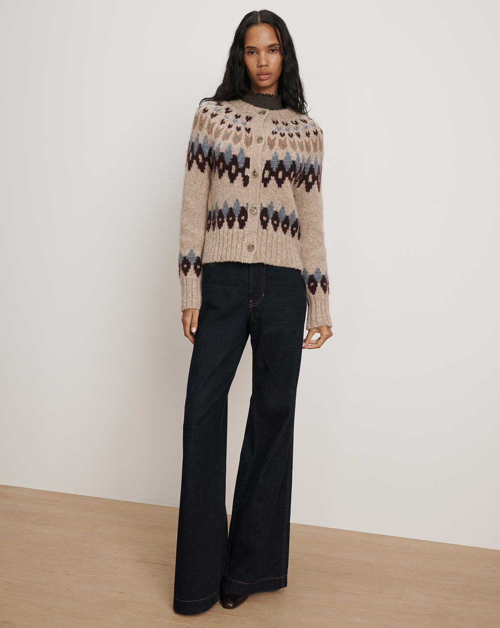 Veronica Beard Christina Fair Isle Cardigan - Oatmeal Melange Multi
