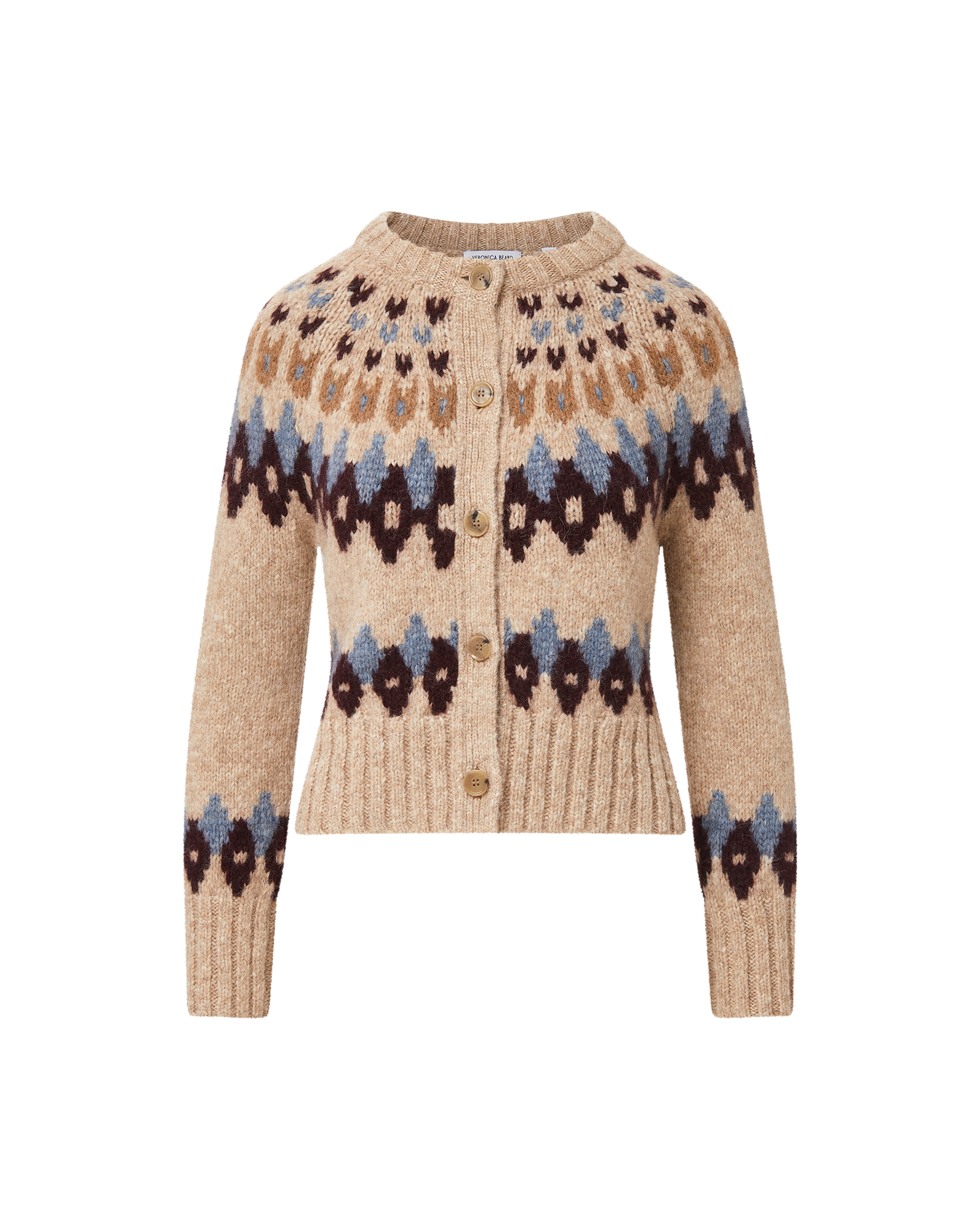 Christina Fairisle Cardigan in Oatmeal Beige Melange Multi | Veronica Beard