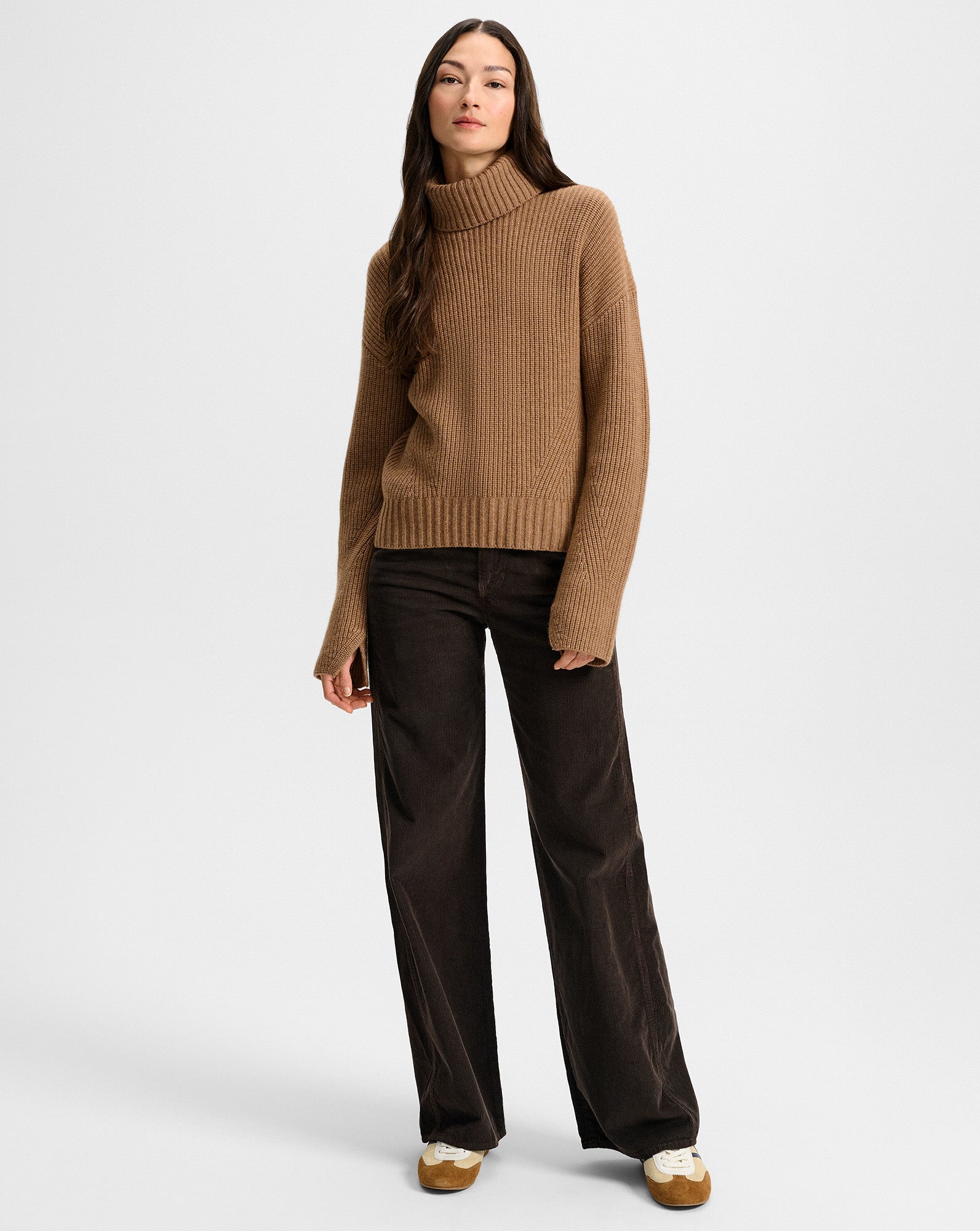 Matilda Cashmere Turtleneck Sweater in Dark Acorn Brown Melange