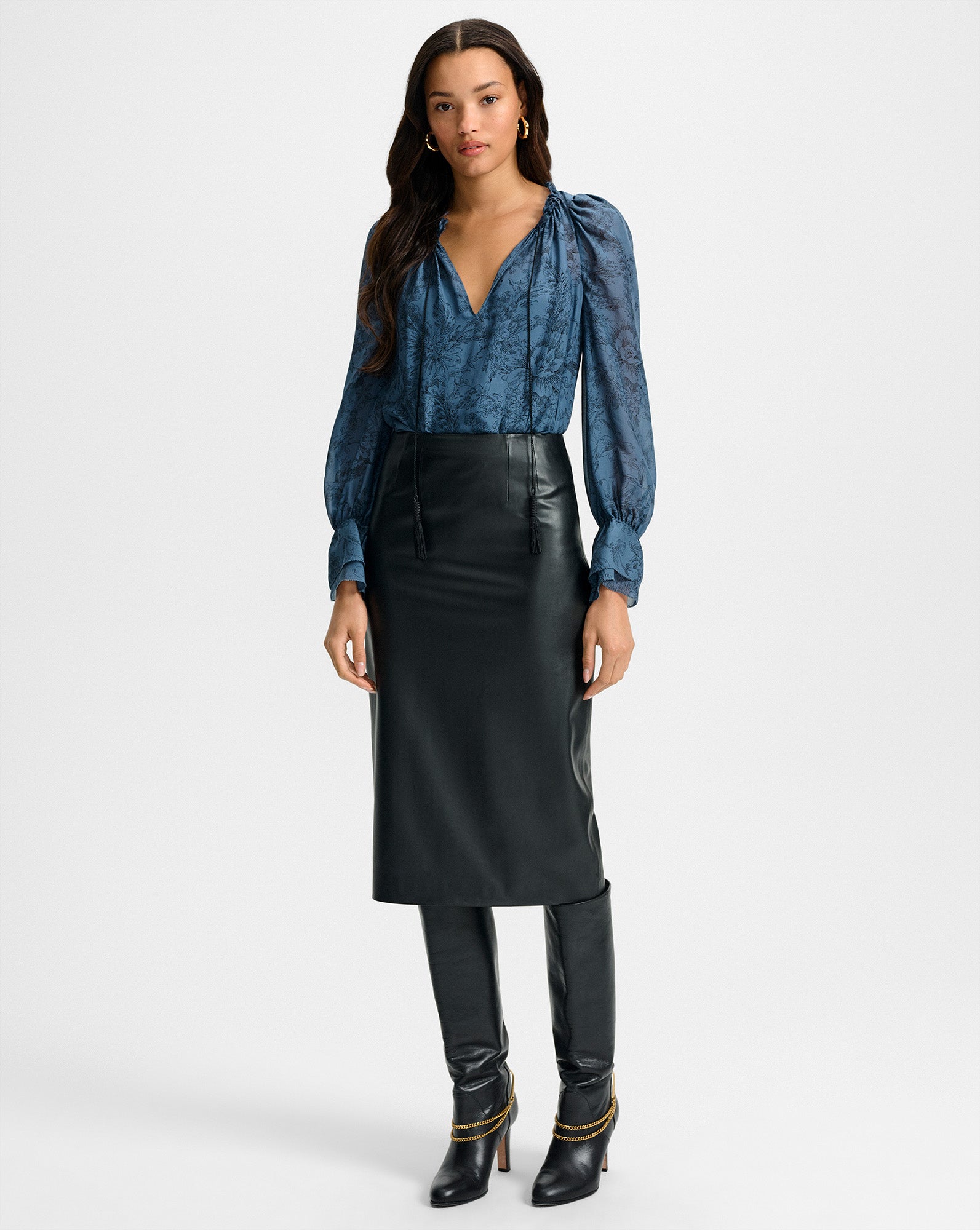 Holmes Midi Pencil Skirt in Black | Veronica Beard